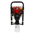 Red and black T-Mech 4-stroke petrol post driver with a silver cylindrical base, designed for efficient ground installation tasks