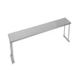 Sleek silver steel over-shelf with a smooth surface and sturdy legs, designed for efficient storage in kitchens or workspaces