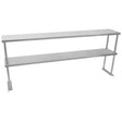 Double tier steel over-shelf in sleek silver finish, featuring two spacious, sturdy shelves for efficient storage and organization