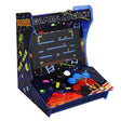 Colorful tabletop arcade machine featuring classic games like Frogger and Pac-Man, with a vibrant design and multiple control buttons