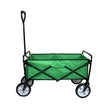 Foldable garden cart in vibrant green fabric with a sturdy black frame, featuring four wheels and a comfortable handle for easy transport