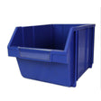 Bright blue plastic storage bin with an open front, sturdy handles, and a rectangular shape, ideal for organizing items efficiently