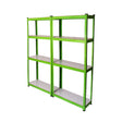 Water-resistant greenhouse racking in vibrant green, featuring four sturdy shelves for optimal plant organization and storage