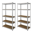 Two galvanised metal racking units, each 90 x 40 x 180 cm, featuring sturdy shelves with a smooth wood-like finish and a sleek silver frame