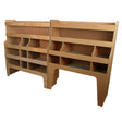Plywood van racking for Ford Transit Custom, featuring sturdy shelves and compartments in a natural wood finish for efficient storage