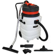 90L Maxblast industrial vacuum with a sleek black and orange design, featuring a large white tank and multiple cleaning attachments