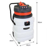 90L Maxblast industrial vacuum with a sleek white body, red accents, and sturdy wheels for easy mobility, designed for wet and dry use
