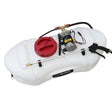 60L ATV sprayer with a white tank, red cap, black hoses, and a spray gun, designed for efficient liquid application in outdoor tasks
