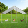 Durable chicken run measuring 3m x 2m x 2m, featuring a hexagonal wire mesh design, with three chickens inside on green grass