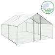 Spacious 3m x 4m x 2m chicken run with sturdy hexagonal wire mesh, featuring a sloped roof and a secure entrance door