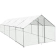 Spacious chicken run measuring 3m x 8m x 2m, featuring a sturdy metal frame, hexagonal wire mesh, and a white weather-resistant cover