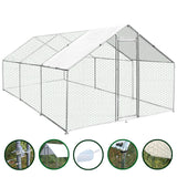 Spacious 4m x 6m x 2m chicken run with sturdy hexagonal wire mesh, a sloped roof, and a secure entrance door for easy access