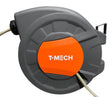 Retractable 20m hosepipe in gray with an orange accent, featuring a durable casing and smooth retracting mechanism for easy storage