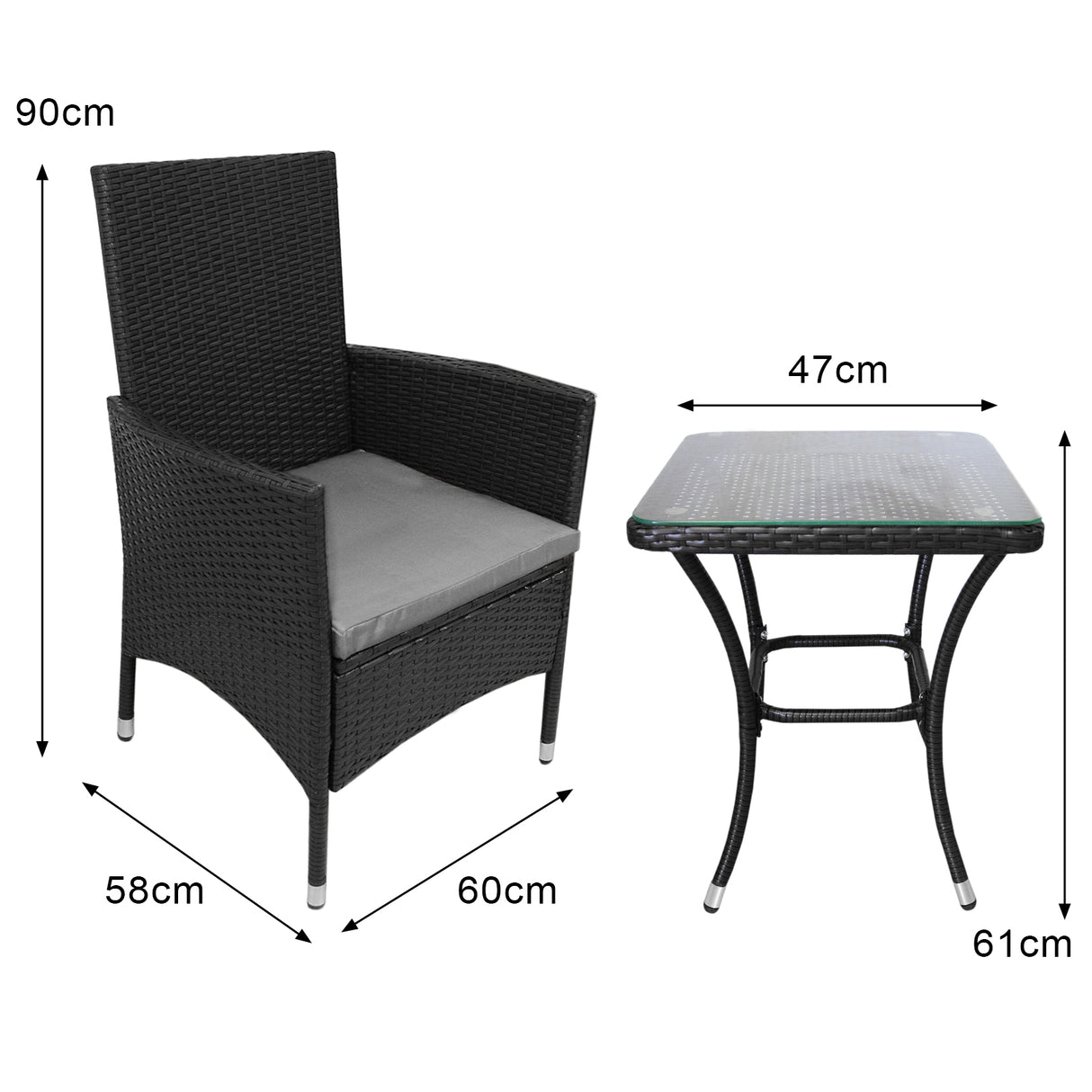 Jardí 2-Seater Rattan Bistro Black Set with Cushions & Rain Cover