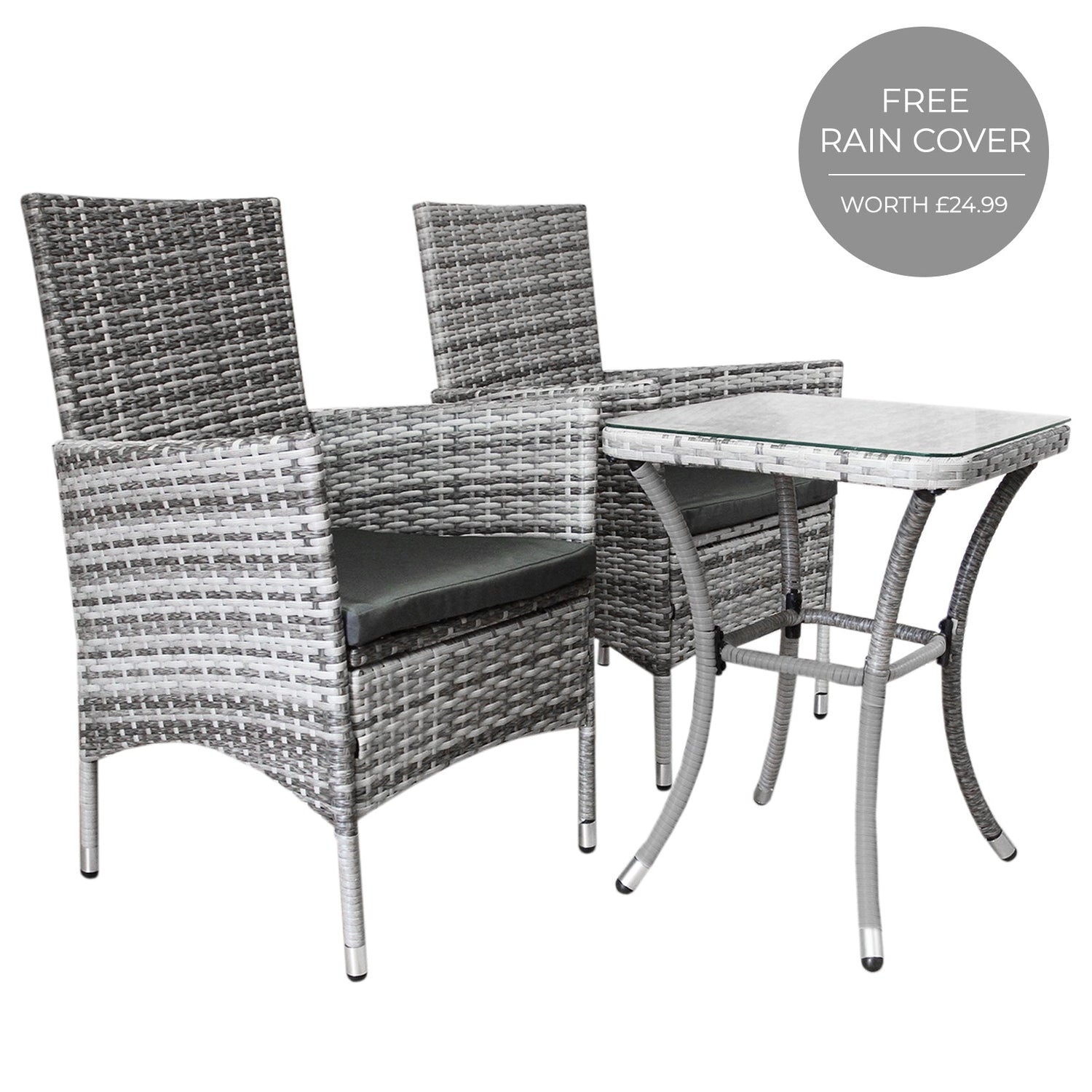 Jardí Rattan Bistro Set Light Grey