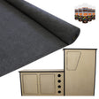 Anthracite van lining roll with a smooth texture, alongside a camper kitchen unit and adhesive spray bottles for installation