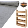 Gray smoke van lining material rolls beside adhesive bottles and a wooden rack with multiple storage compartments for Citroen Berlingo