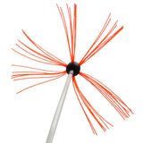 Bright orange bristles on a black ball head attached to a long, lightweight aluminum pole, designed for efficient chimney cleaning