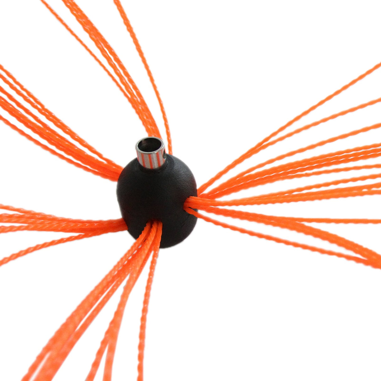Bright orange nylon bristles radiate from a central black sphere, designed for efficient chimney cleaning with a 20m reach
