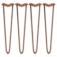 Antique copper hairpin legs in a sleek 2-prong design, measuring 28 inches, perfect for modern furniture projects
