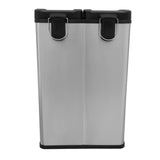 Sleek 60L dual pedal bin in stainless steel with black accents, featuring two compartments for efficient waste separation