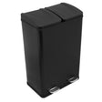 Sleek black 60L dual pedal bin with two separate compartments, featuring stainless steel foot pedals and a smooth matte finish