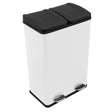 Sleek 60L dual pedal bin in white with black lids, featuring a modern design and sturdy foot pedals for hands-free operation