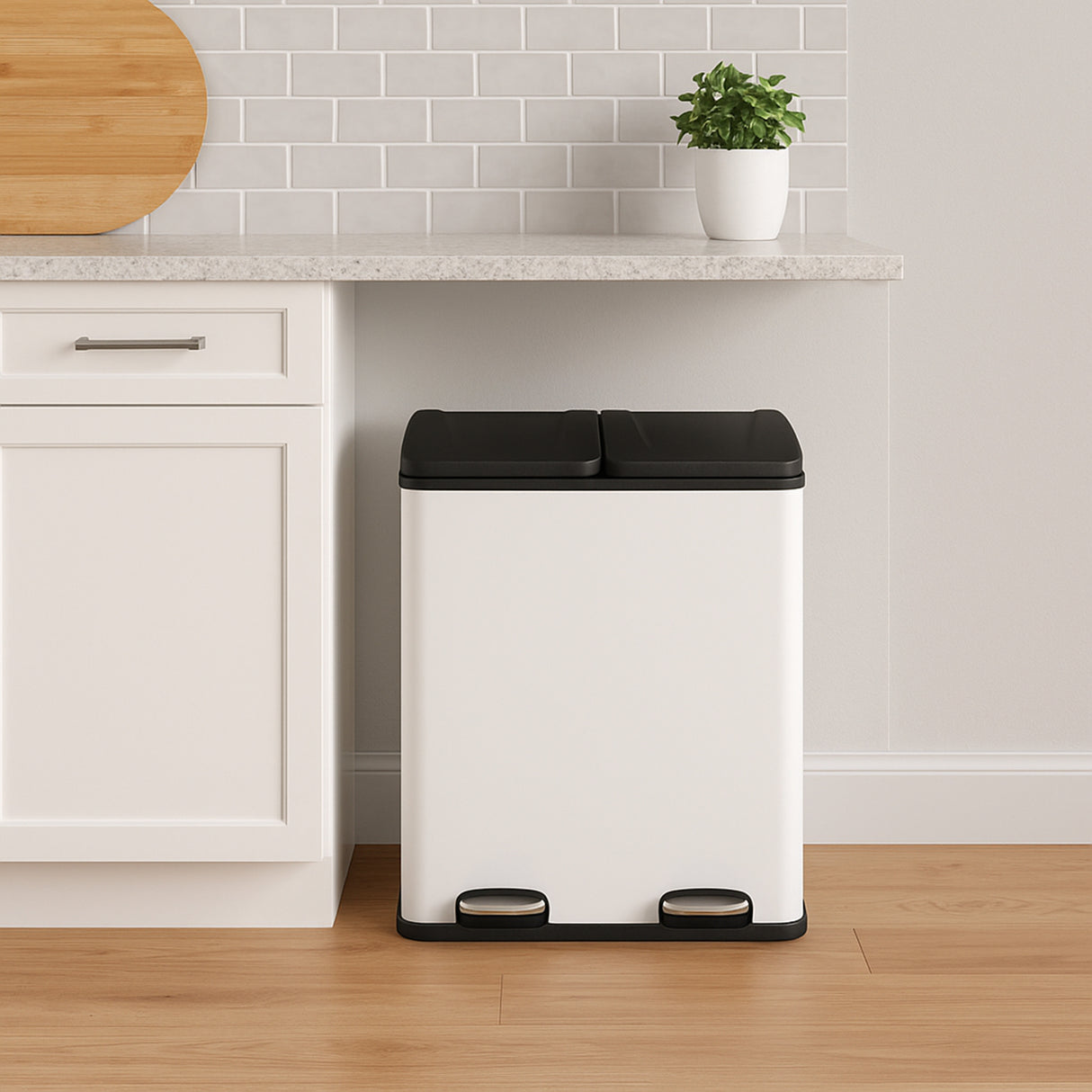 60L Dual Pedal Bin In White