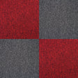 Scarlet red and charcoal black carpet tiles arranged in a checkerboard pattern, showcasing a soft, textured surface ideal for flooring