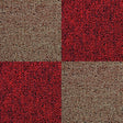 Scarlet red and sand carpet tiles arranged in a checkerboard pattern, showcasing a soft, textured surface ideal for flooring solutions