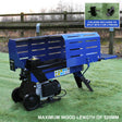 Blue T-Mech 7T log splitter with a 520mm capacity, featuring a sturdy design, wheels for mobility, and included blades for versatile splitting