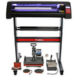 Vinyl cutter with LED light, heat press, and Signcut Pro software, featuring a sleek black and red design, ideal for crafting and signage
