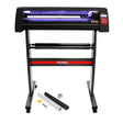 Vinyl cutter with LED lighting, featuring a sleek black design, adjustable stand, and included signcut pro and weeding kit accessories