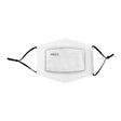 White sublimation blank face mask with adjustable ear straps, featuring a PM2.5 filter pocket and a smooth, soft texture