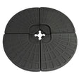 Round cantilever parasol base with a fan design, featuring a textured black surface and interlocking sections for stability