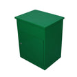Vibrant green parcel post box with a smooth finish, featuring a flat top and a front door for secure mail storage