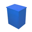 Bright blue parcel post box with a smooth finish, featuring a flat top and a front door for easy access to mail and packages