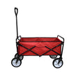 Foldable garden cart in vibrant red with a sturdy black frame, featuring durable fabric, large wheels, and a comfortable handle for easy transport