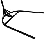 Stylish black metal stand for hanging rattan egg chairs, featuring a sturdy base and sleek design for outdoor or indoor use