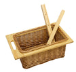 Wicker kitchen basket with a wooden handle, featuring a rectangular shape and natural texture, ideal for storage and organization