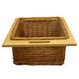 Square wicker kitchen basket with a natural wood lid, featuring a woven texture and sturdy handles for easy pulling out