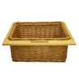 Wicker kitchen basket with a natural wood top, featuring a rectangular shape and woven texture, ideal for storage and organization