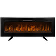Sleek black electric inset fireplace with realistic flame effect, featuring a modern design and textured log display for warmth and ambiance