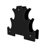 Black acrylic display stand with curved cutouts, designed for showcasing products, featuring a sleek, modern design and sturdy base