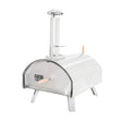 Extra large premium outdoor pizza oven with a sleek stainless steel body, curved shape, and sturdy legs for stability