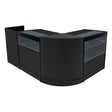 Stylish black Gravity LED shop counter set featuring sleek glass displays and a modern curved design, ideal for retail environments