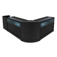 Sleek black Luna LED shop counter set featuring curved design, glass display tops, and integrated lighting for a modern retail look