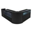 Sleek black Gravity LED shop counter set featuring curved and straight sections with glass display panels for showcasing products