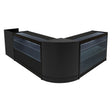 Sleek black Vega LED shop counter set featuring curved design, glass display shelves, and modern finish for retail environments