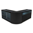 Sleek black Triton LED shop counter set featuring glass display sections and modern curved design, ideal for retail environments